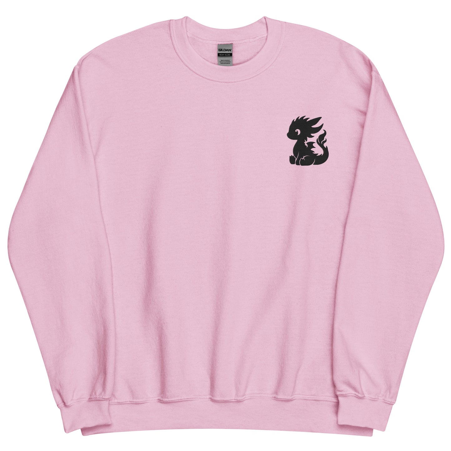 The baby dragon sweatshirt has a black embroidered baby dragon on the left chest of this sweatshirt.
The colour of this sweatshirt is light pink.