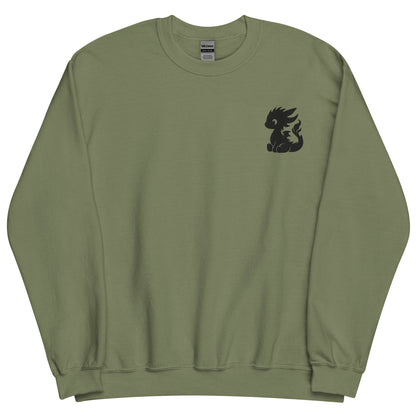 The baby dragon sweatshirt has a black embroidered baby dragon on the left chest of this sweatshirt.
The colour of this sweatshirt is military green.