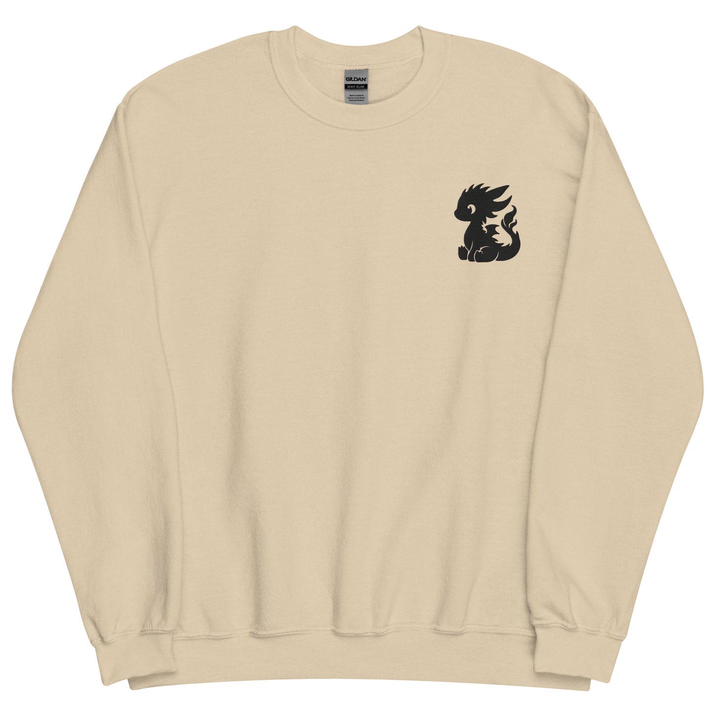 The baby dragon sweatshirt has a black embroidered baby dragon on the left chest of this sweatshirt.
The colour of this sweatshirt is sand.