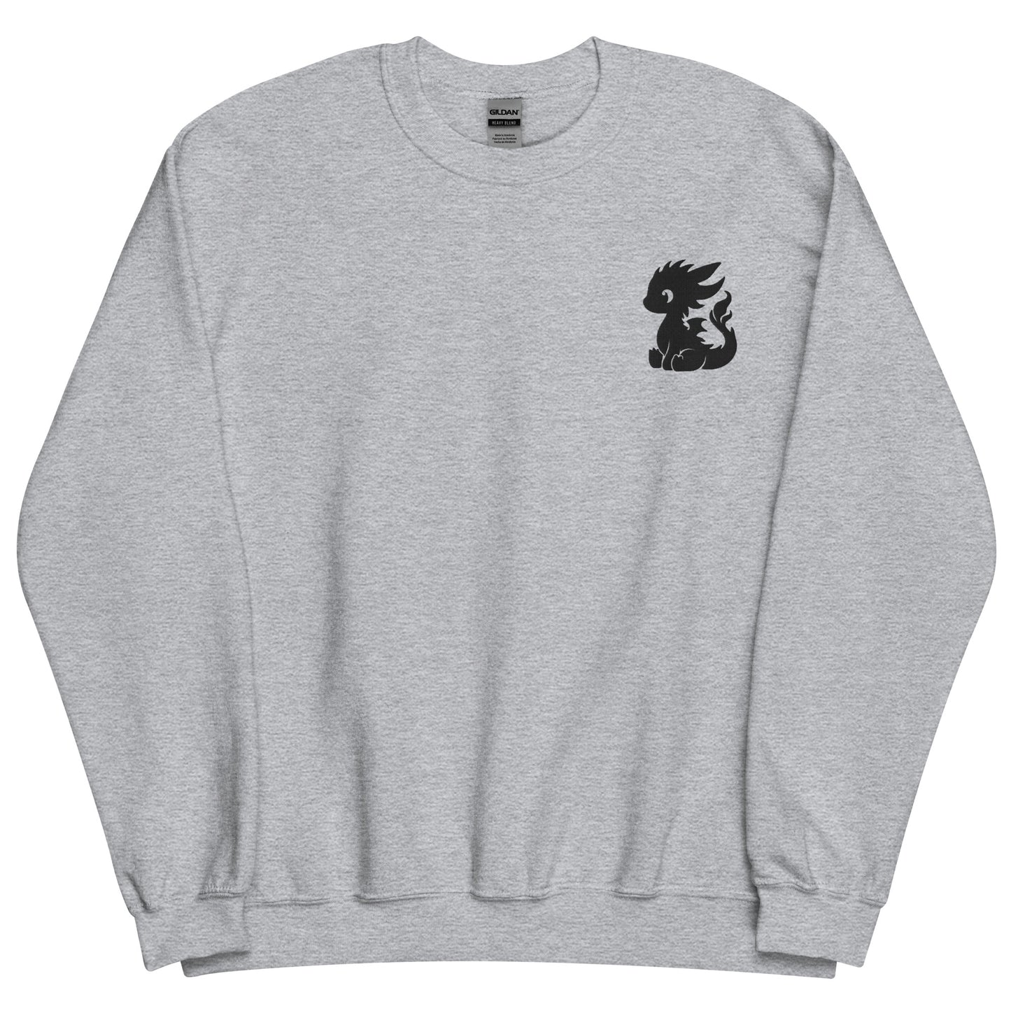 The baby dragon sweatshirt has a black embroidered baby dragon on the left chest of this sweatshirt.
The colour of this sweatshirt is sport grey.